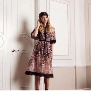 Raspberry Black Embroidered Sequin Skater Dress (M) By True Decadence